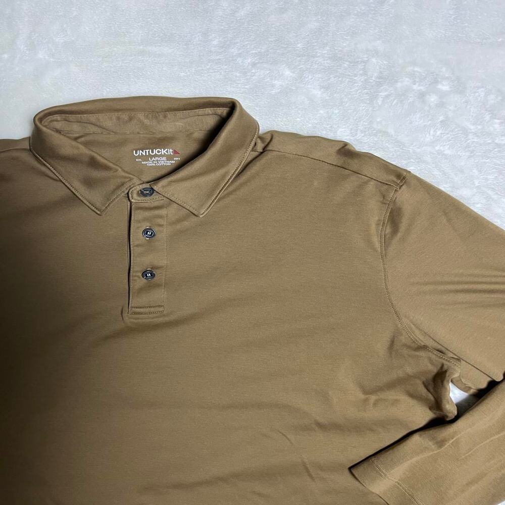 UNTUCKit Performance Polo Mens Large Long Sleeve Stretch UPS Brown Poop Emoji